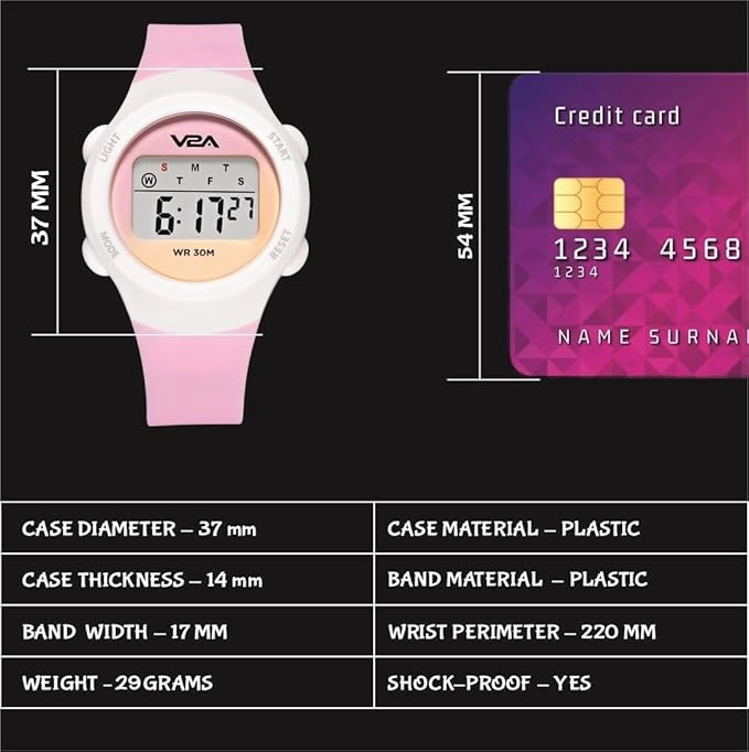 V2A Color Play Digital Watch for Girls, Waterproof Kids Sports Watch with Alarm, Stopwatch & Backlight | LED Display, Shockproof Design | Best Birthday Gift for Girls Ages 4?