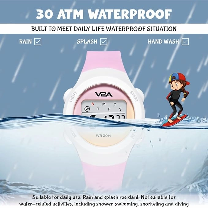 V2A Color Play Digital Watch for Girls, Waterproof Kids Sports Watch with Alarm, Stopwatch & Backlight | LED Display, Shockproof Design | Best Birthday Gift for Girls Ages 4?