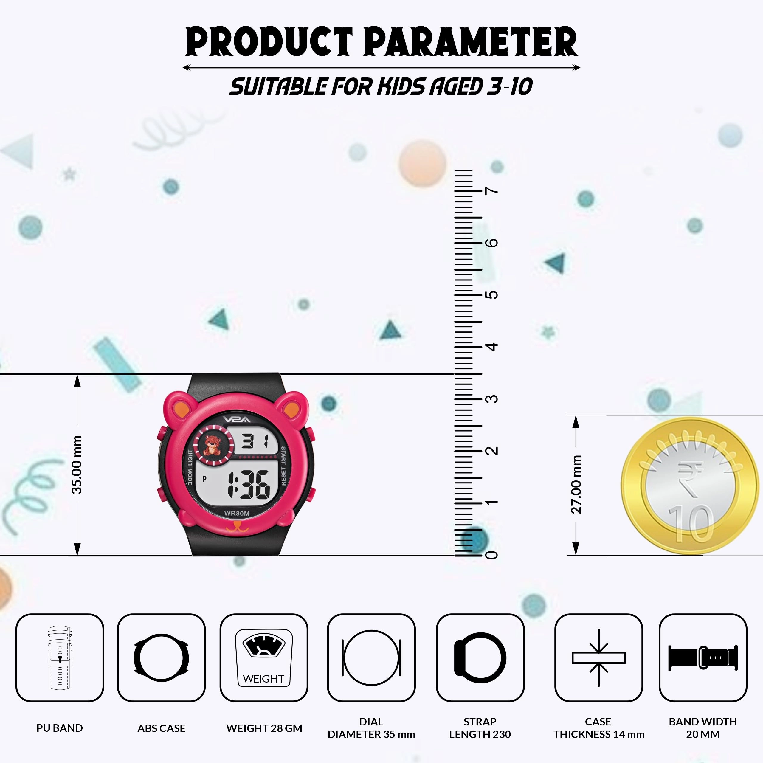 V2A Critter Series Digital Watch for Kids (Ages 3?0) ?Cute Cat Ears, 7-Color Backlight, Waterproof, Alarm & Stopwatch
