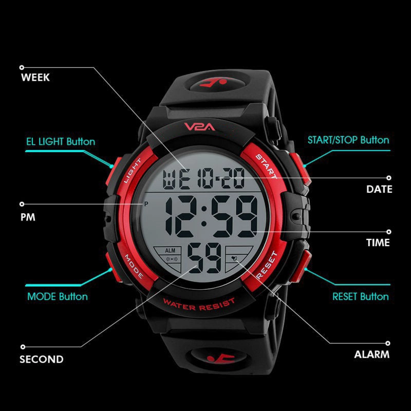 V2A Digital Boy's & Girl's Watch (Black Dial Blue Colored Strap)