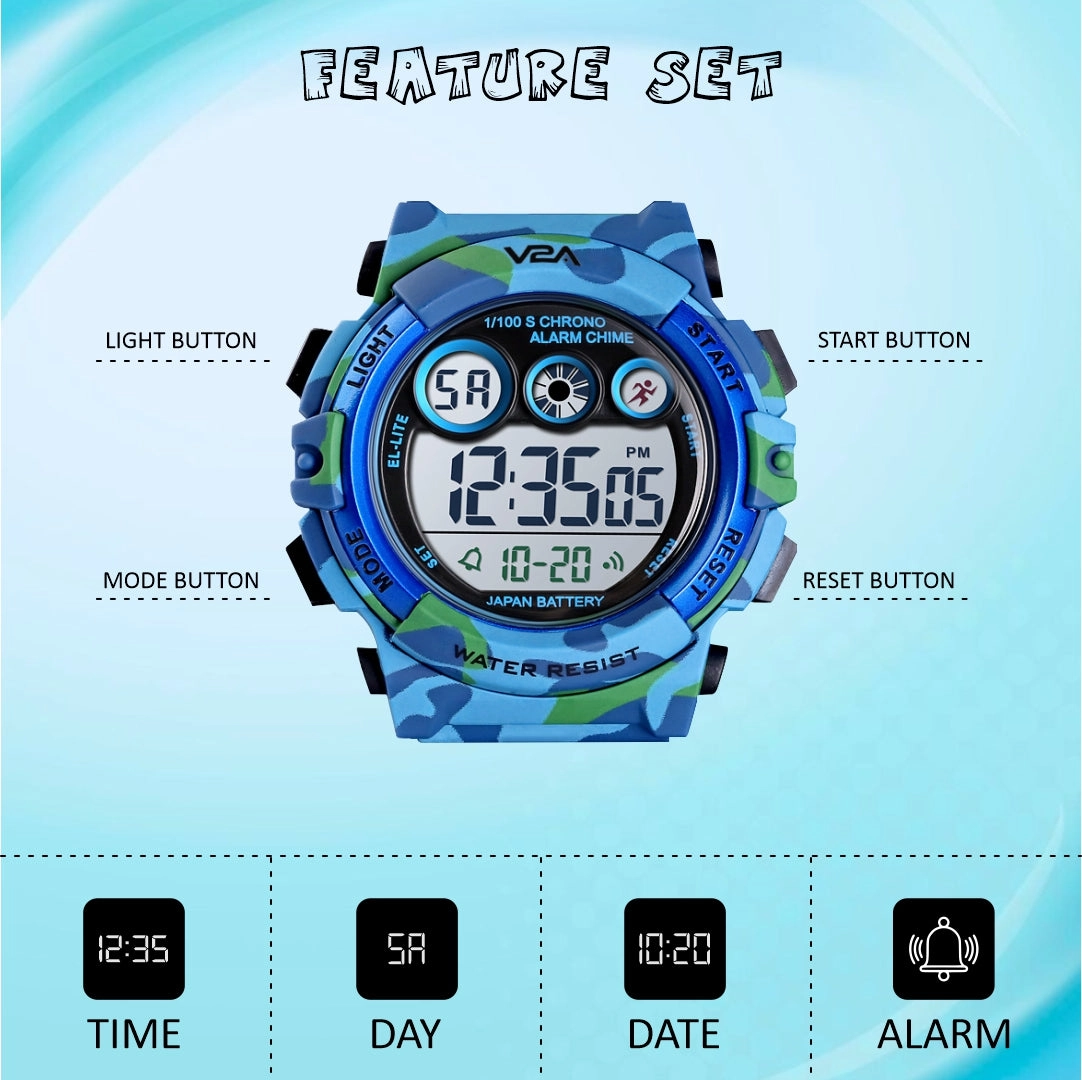 V2A Digital Kids Sports Watch with 7 Color Backlight Alarm Stopwatch for Boys and Girls