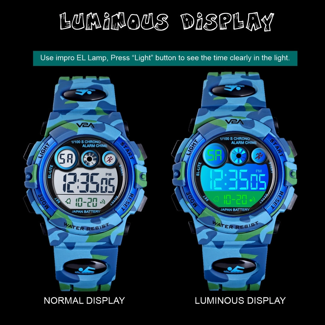 V2A Digital Kids Sports Watch with 7 Color Backlight Alarm Stopwatch for Boys and Girls