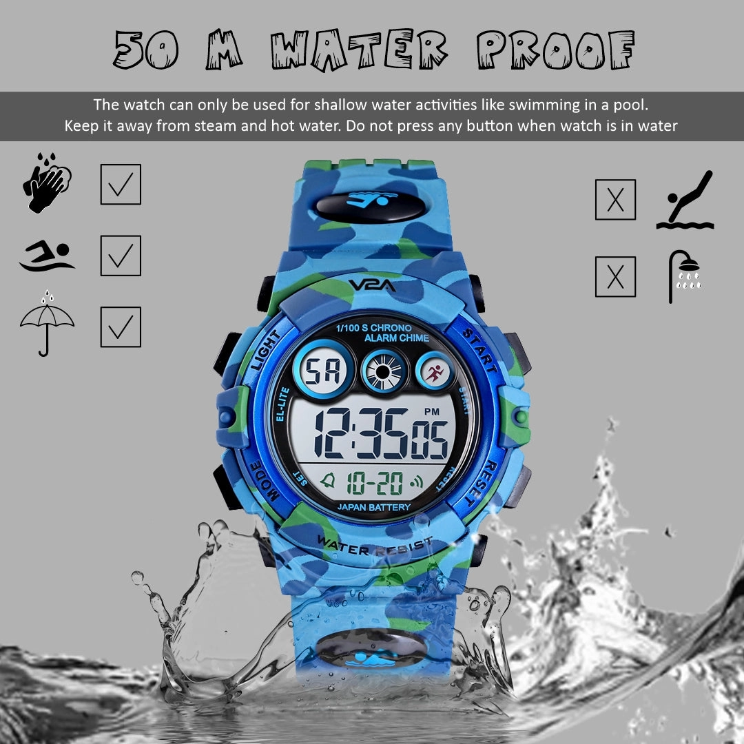 V2A Digital Kids Sports Watch with 7 Color Backlight Alarm Stopwatch for Boys and Girls