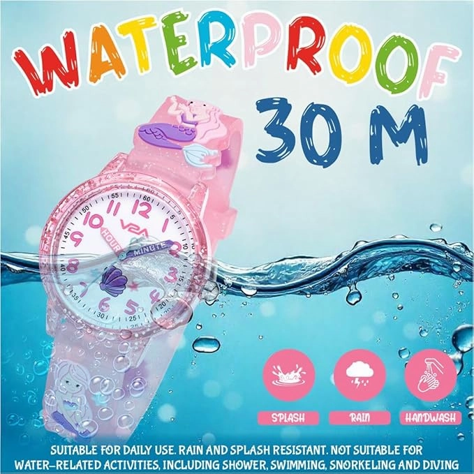 V2A Girls' Analog Watch ?Cute 3D Mermaid Design | Soft Multicolour Silicone Strap | 30M Water-Resistant | Quartz Movement | Fun & Educational Time Learning | Perfect Gift for Kids Aged 3?0