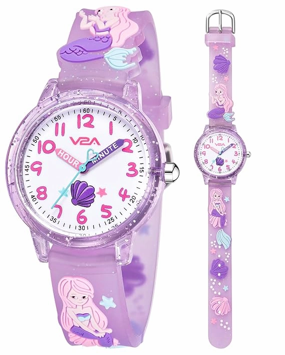V2A Girls' Analog Watch ?Cute 3D Mermaid Design | Soft Multicolour Silicone Strap | 30M Water-Resistant | Quartz Movement | Fun & Educational Time Learning | Perfect Gift for Kids Aged 3?0
