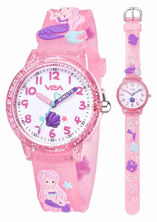 V2A Girls' Analog Watch ?Cute 3D Mermaid Design | Soft Multicolour Silicone Strap | 30M Water-Resistant | Quartz Movement | Fun & Educational Time Learning | Perfect Gift for Kids Aged 3?0