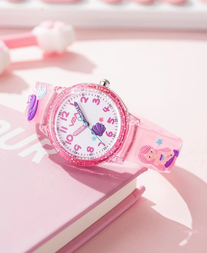 V2A Girls' Analog Watch ?Cute 3D Mermaid Design | Soft Multicolour Silicone Strap | 30M Water-Resistant | Quartz Movement | Fun & Educational Time Learning | Perfect Gift for Kids Aged 3?0