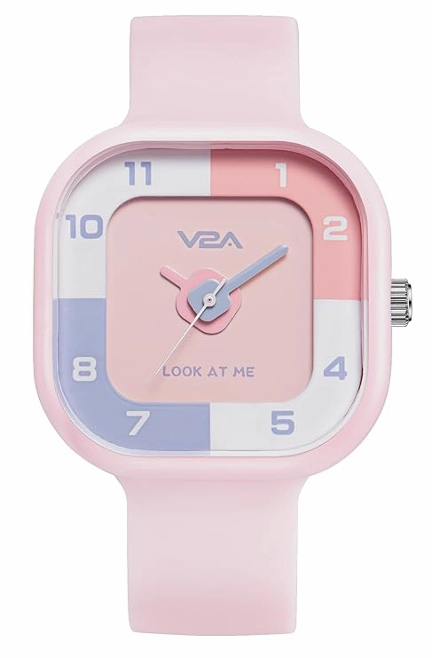 V2A Girls?Cute Analog Watch ?Soft silicone Band with Square Printed Dial | Waterproof Kids Watch for Ages 4?3 | Stylish Timepiece for Girls (30M Water Resistant)