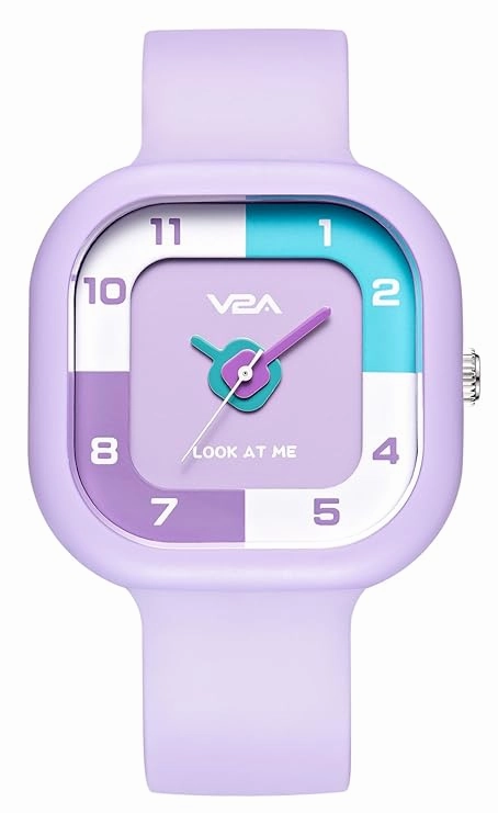 V2A Girls?Cute Analog Watch ?Soft silicone Band with Square Printed Dial | Waterproof Kids Watch for Ages 4?3 | Stylish Timepiece for Girls (30M Water Resistant)