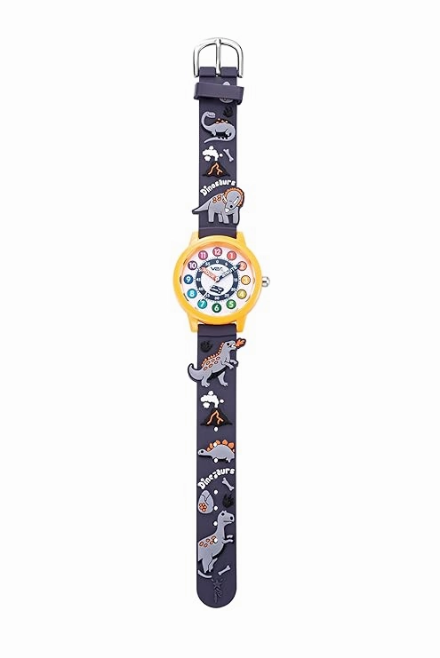 V2A Kids' Analog Wrist Watch for Boys ?D Dinosaur Theme | Multicolour Soft Silicone Strap | 30M Waterproof | Quartz Movement | Fun Time Learning Watch | Ideal Birthday & Return Gift for Ages 3?0 (Grey)