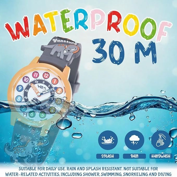 V2A Kids' Analog Wrist Watch for Boys ?D Dinosaur Theme | Multicolour Soft Silicone Strap | 30M Waterproof | Quartz Movement | Fun Time Learning Watch | Ideal Birthday & Return Gift for Ages 3?0 (Grey)