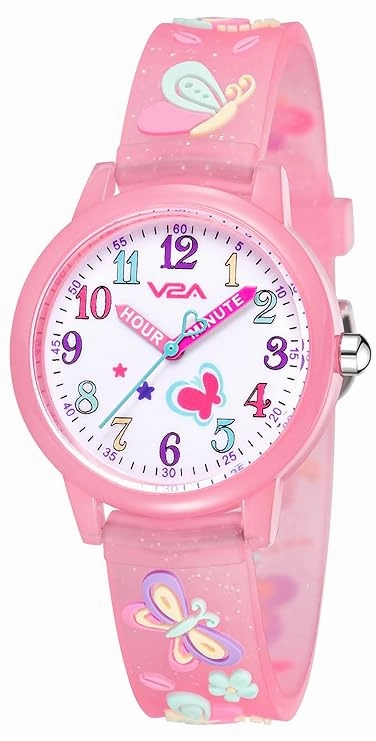 V2A Kids Analog Watch ?3D Butterfly Theme, Soft Multicolour Silicone Strap, 30M Waterproof, Quartz Movement | Easy Time Learning Watch for Girls Aged 3?0 | Birthday & Return Gift