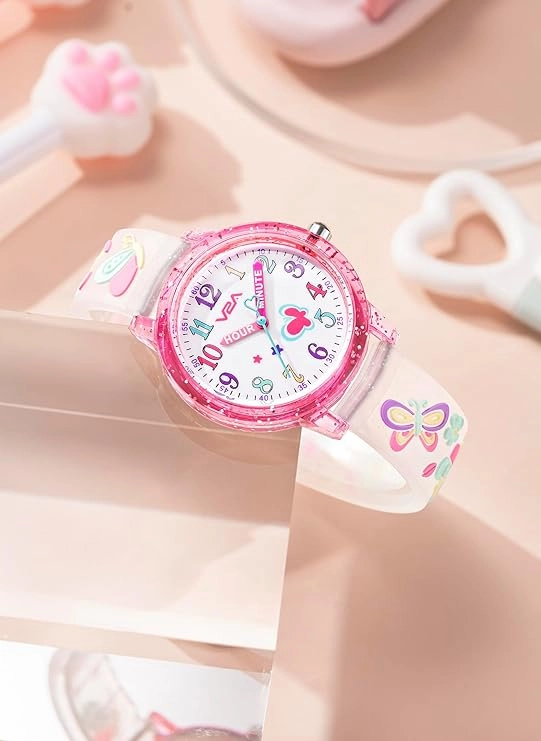 V2A Kids Analog Watch ?3D Butterfly Theme, Soft Multicolour Silicone Strap, 30M Waterproof, Quartz Movement | Easy Time Learning Watch for Girls Aged 3?0 | Birthday & Return Gift