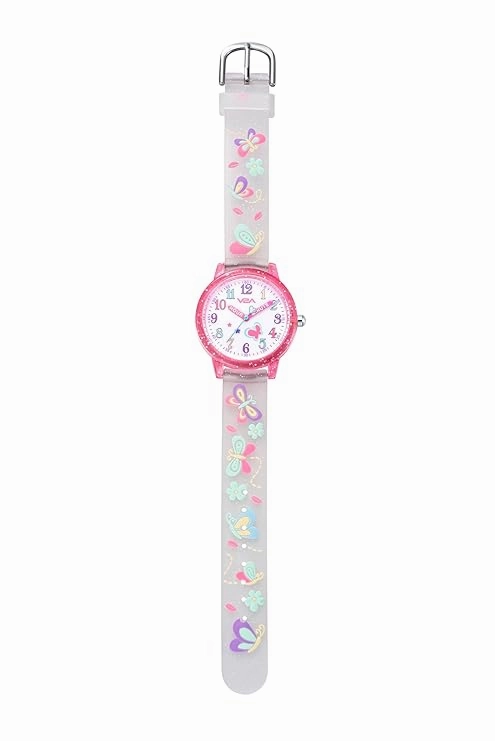 V2A Kids Analog Watch ?3D Butterfly Theme, Soft Multicolour Silicone Strap, 30M Waterproof, Quartz Movement | Easy Time Learning Watch for Girls Aged 3?0 | Birthday & Return Gift