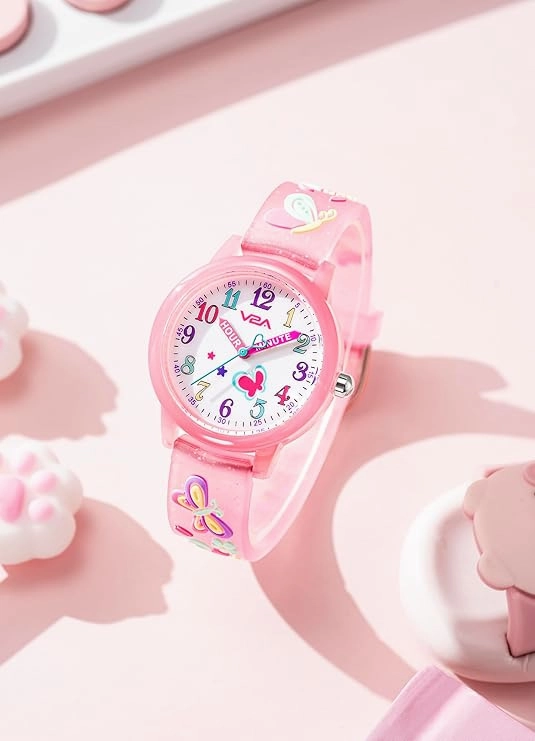 V2A Kids Analog Watch ?3D Butterfly Theme, Soft Multicolour Silicone Strap, 30M Waterproof, Quartz Movement | Easy Time Learning Watch for Girls Aged 3?0 | Birthday & Return Gift