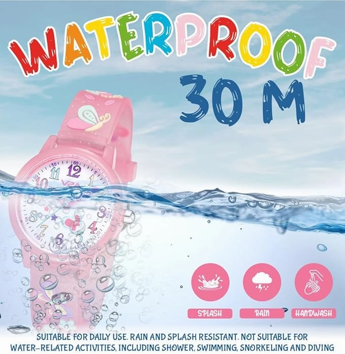 V2A Kids Analog Watch ?3D Butterfly Theme, Soft Multicolour Silicone Strap, 30M Waterproof, Quartz Movement | Easy Time Learning Watch for Girls Aged 3?0 | Birthday & Return Gift