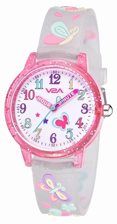 V2A Kids Analog Watch ?3D Butterfly Theme, Soft Multicolour Silicone Strap, 30M Waterproof, Quartz Movement | Easy Time Learning Watch for Girls Aged 3?0 | Birthday & Return Gift