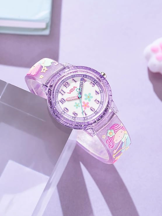 V2A Kids Analog Watch ?Cute 3D Floral Cartoon Design, Soft Multicolour Silicone Strap, 30M Waterproof, Easy Time Learning Quartz Watch for Girls Aged 3?0 | Birthday & Return Gift