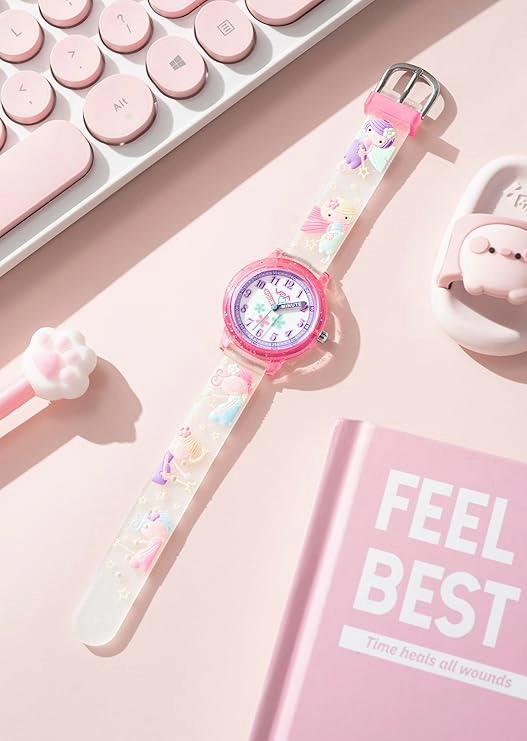 V2A Kids Analog Watch ?Cute 3D Floral Cartoon Design, Soft Multicolour Silicone Strap, 30M Waterproof, Easy Time Learning Quartz Watch for Girls Aged 3?0 | Birthday & Return Gift