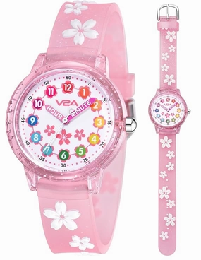 V2A Kids Analog Watch ?Cute 3D Floral Cartoon Design, Soft Multicolour Silicone Strap, 30M Waterproof, Easy Time Learning Quartz Watch for Girls Aged 3?0 | Birthday & Return Gift