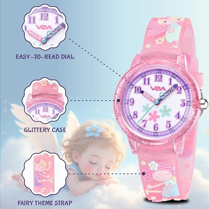 V2A Kids Analog Watch ?Cute 3D Floral Cartoon Design, Soft Multicolour Silicone Strap, 30M Waterproof, Easy Time Learning Quartz Watch for Girls Aged 3?0 | Birthday & Return Gift