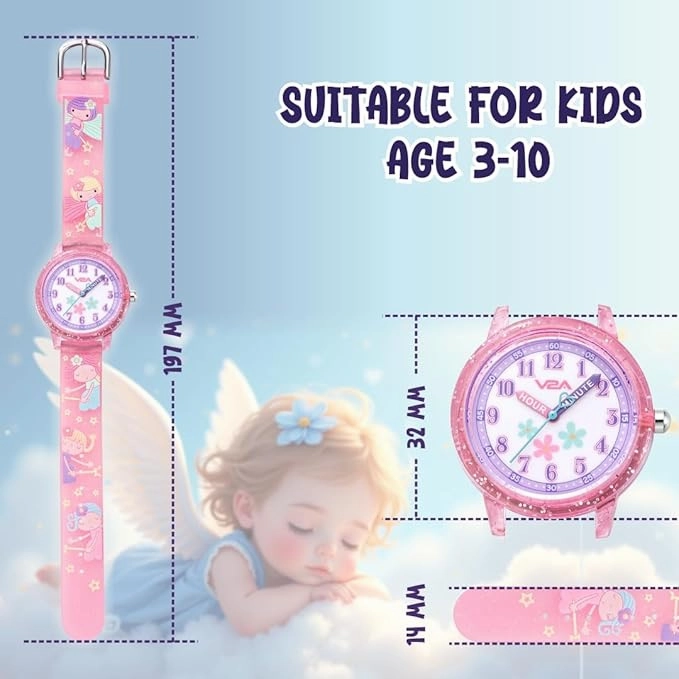 V2A Kids Analog Watch ?Cute 3D Floral Cartoon Design, Soft Multicolour Silicone Strap, 30M Waterproof, Easy Time Learning Quartz Watch for Girls Aged 3?0 | Birthday & Return Gift
