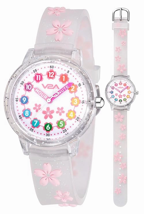 V2A Kids Analog Watch ?Cute 3D Floral Cartoon Design, Soft Multicolour Silicone Strap, 30M Waterproof, Easy Time Learning Quartz Watch for Girls Aged 3?0 | Birthday & Return Gift