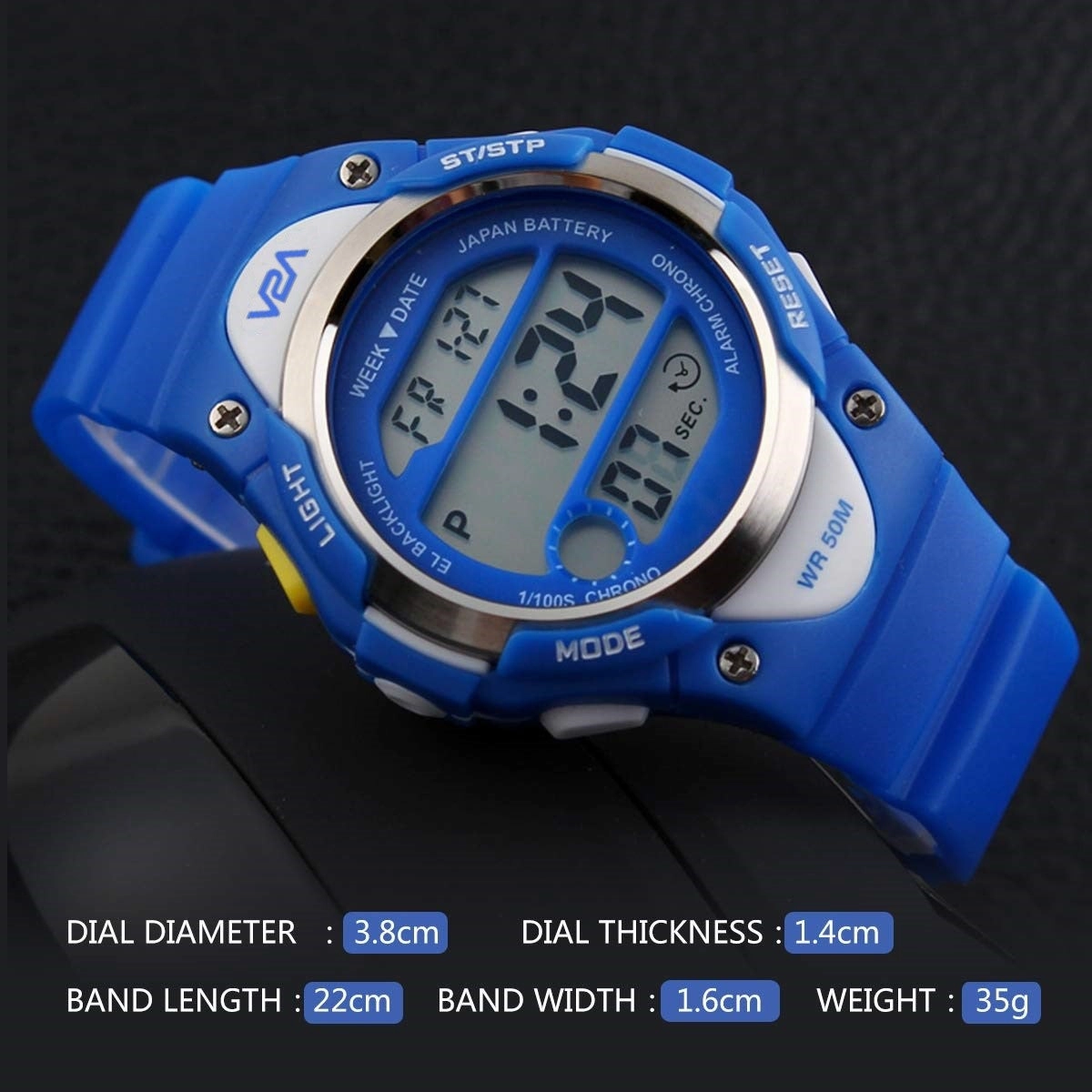 V2A Kids Blue LED Backlight Stainless Steel Case Waterproof Digital Sports Casual Watch For Boys And Girls