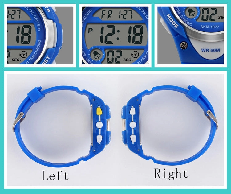 V2A Kids Blue LED Backlight Stainless Steel Case Waterproof Digital Sports Casual Watch For Boys And Girls