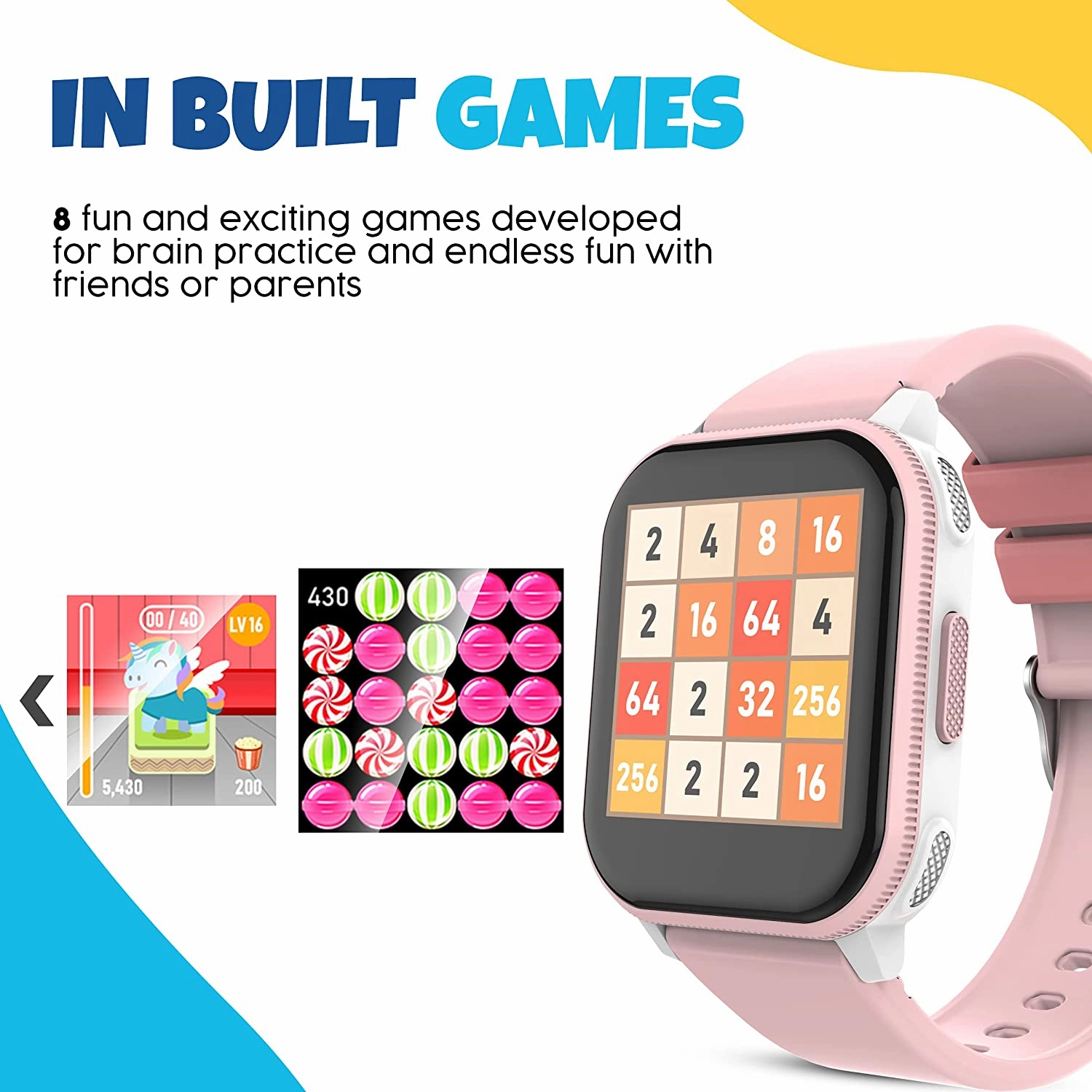 V2A PlayOn Smart Watch for Kids and Teens with Inbuilt Games?Smart Watch for Girls and Boys ?Compatible with iOS and Android ?IP68 Waterproof - 7 Days Battery Backup