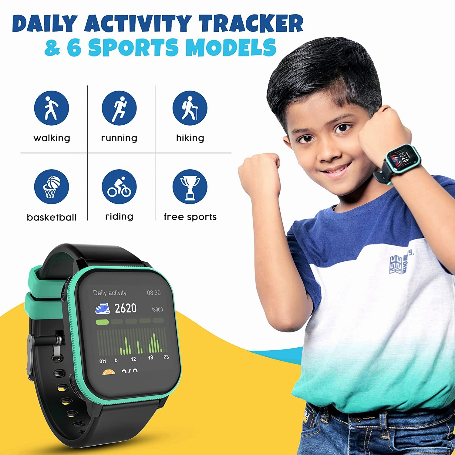 V2A PlayOn Smart Watch for Kids and Teens with Inbuilt Games?Smart Watch for Girls and Boys ?Compatible with iOS and Android ?IP68 Waterproof - 7 Days Battery Backup
