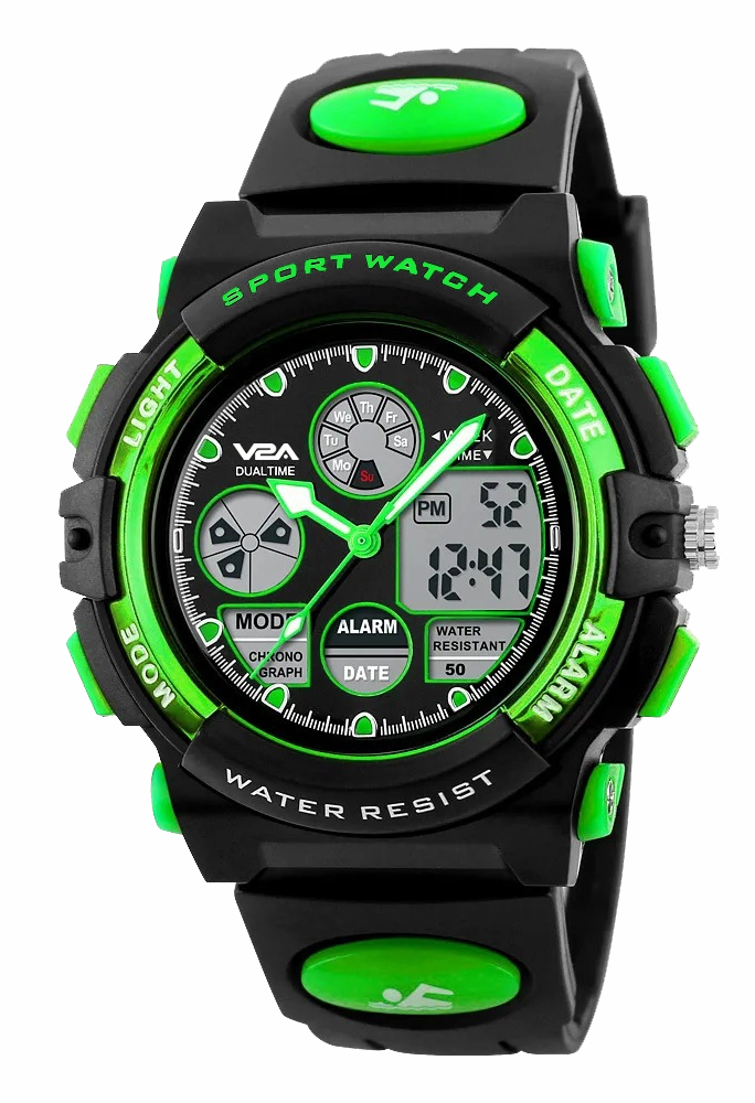 V2A Watch for Boys Age 7 and above Analogue-Digital Shock Resistant Alarm Calender Water Proof Sports Watch for Boys Age 7 to 16 Years