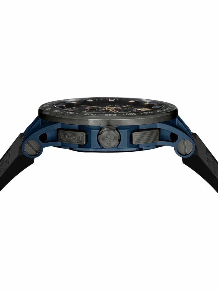 Versace SPORT TECH Mens Chronograph BLACK Dial, Black Silicone Strap - Watch VE3E00221