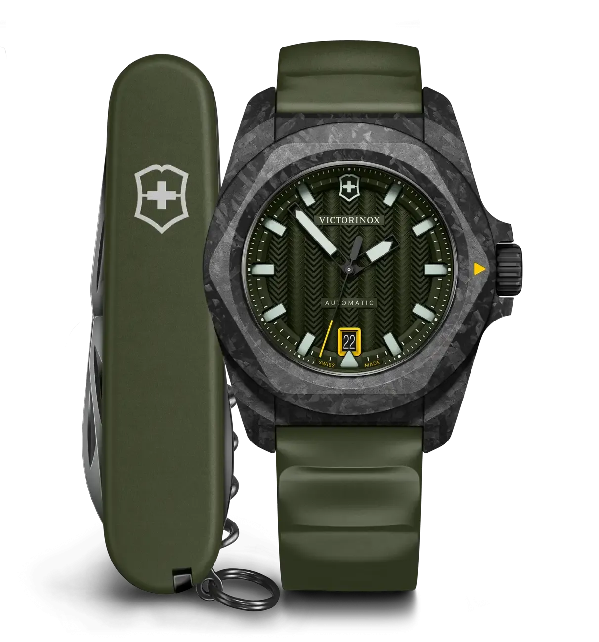Victorinox I.N.O.X Automatic 41mm Set Green Rubber Green Dial Carbon Case Watch 242021.1