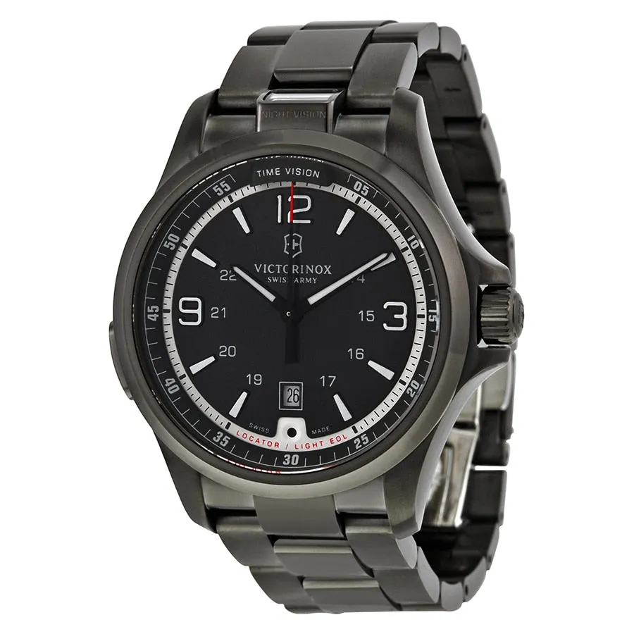 Victorinox Mens 241665 Swiss Army Night Vision Dark Grey Dial Black Ice Pvd Steel Watch