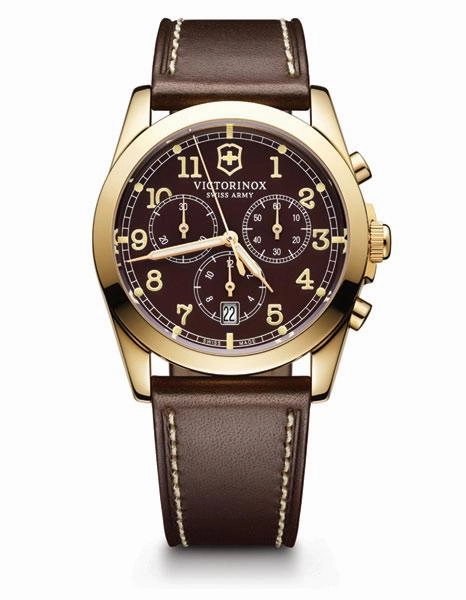 Victorinox Swiss Army Mens Infantry Chronograph - Gold-Tone Case - Brown Dial