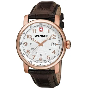 Wenger 01.1041.109 Men's Urban Classic White Dial Rose Gold Steel Brown Leather Strap Watch