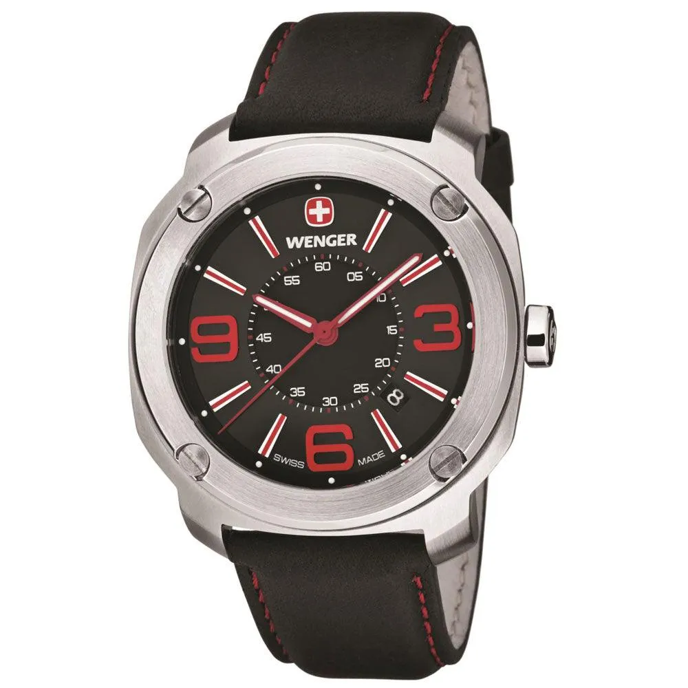 Wenger 01.1051.103 Men's Escort Black Dial Black Leather Strap Watch
