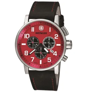 Wenger 01.1243.103 Men's Commando Red Dial Black Leather Strap Chronograph Watch
