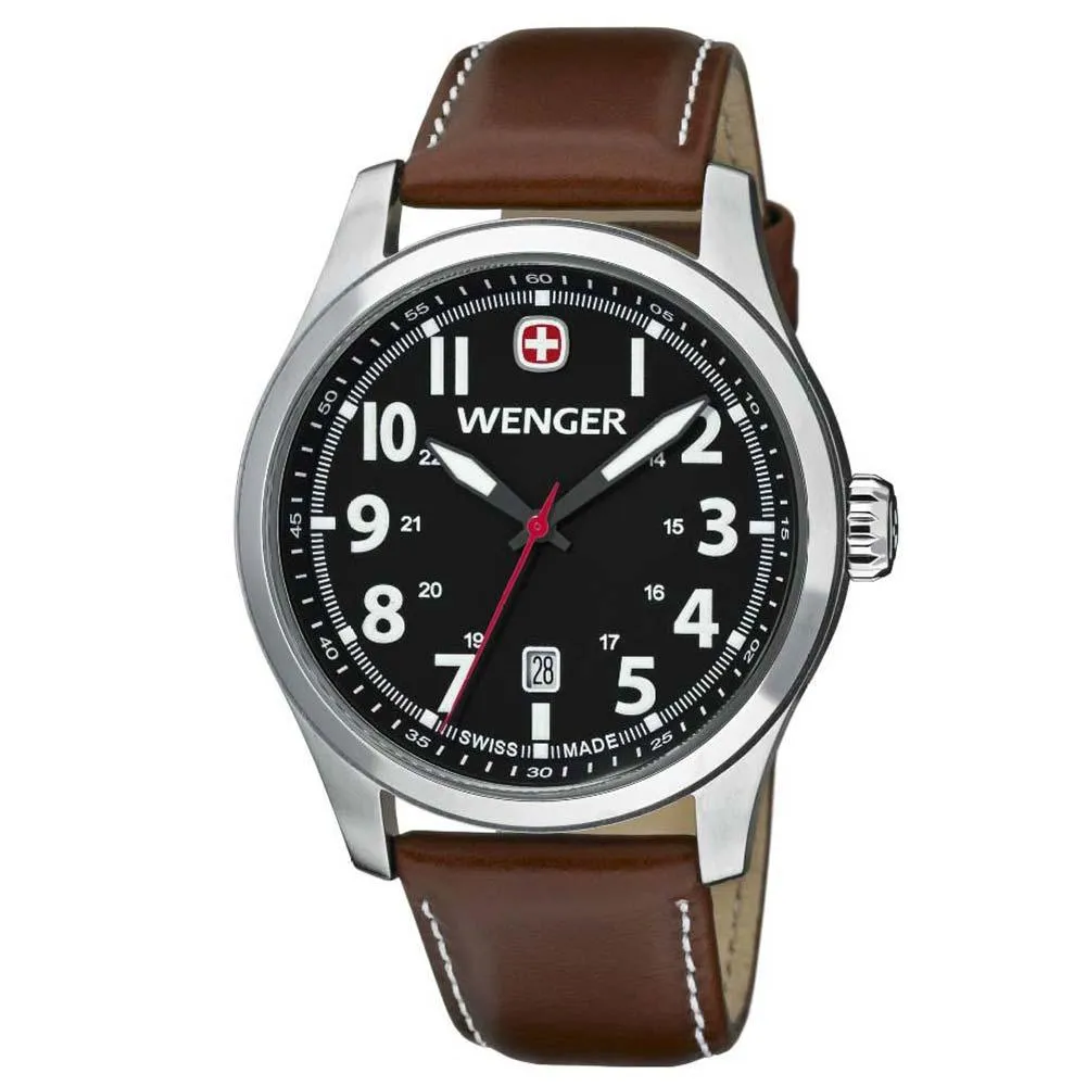Wenger 0541.102 Men's Terragraph Swiss Made Black Dial Brown Leather Strap Watch