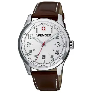 Wenger 0541.103 Men's Terragraph Swiss Made White Dial Brown Leather Strap Watch