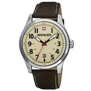 Wenger 0541.106 Men's Terragraph Swiss Made Beige Dial Brown Leather Strap Watch