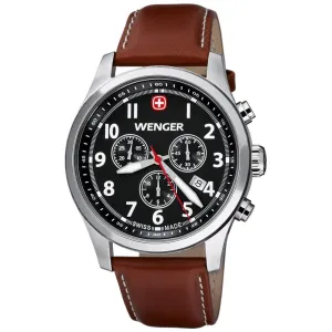 Wenger 0543.102 Men's Terragraph Black Dial Brown Leather Strap Chronograph Watch