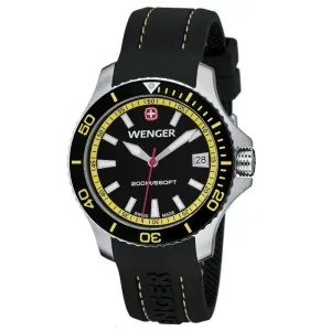 Wenger 0621.101 Women's Sea Force Yellow Accents Black Dial Silicon Rubber Strap Watch