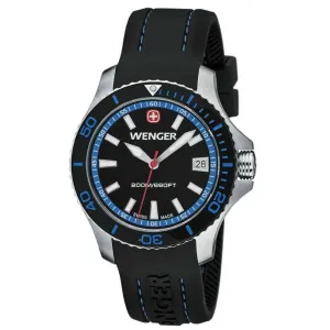 Wenger 0621.102 Women's Sea Force Blue Accents Black Dial Silicon Rubber Strap Watch