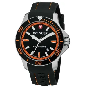 Wenger 0641.102 Men's Sea Force Orange Accents Black Dial Silicon Rubber Strap Watch
