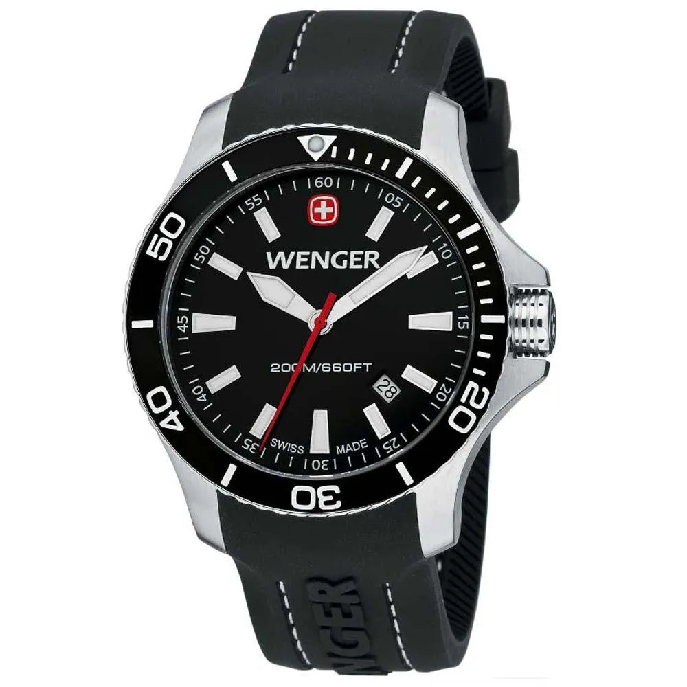 Wenger 0641.103 Men's Sea Force White Accents Black Dial Silicon Rubber Strap Watch