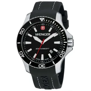 Wenger 0641.103 Men's Sea Force White Accents Black Dial Silicon Rubber Strap Watch