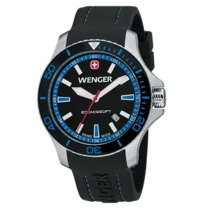 Wenger 0641.104 Men's Sea Force Blue Accents Black Dial Silicon Rubber Strap Watch