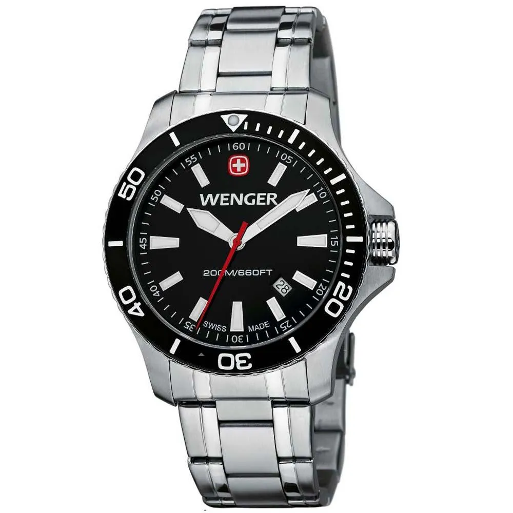 Wenger 0641.105 Men's Sea Force White Accents Black Dial Stainless Steel Watch